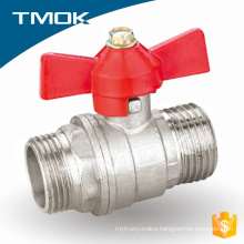 sand blasting and double male thread nickel-plating brass ball valve with red butterfly handle